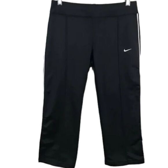 Nike Fit Dry Black Straight Leg Capri Calf Zip Mid Rise Front Seam - Picture 1 of 6